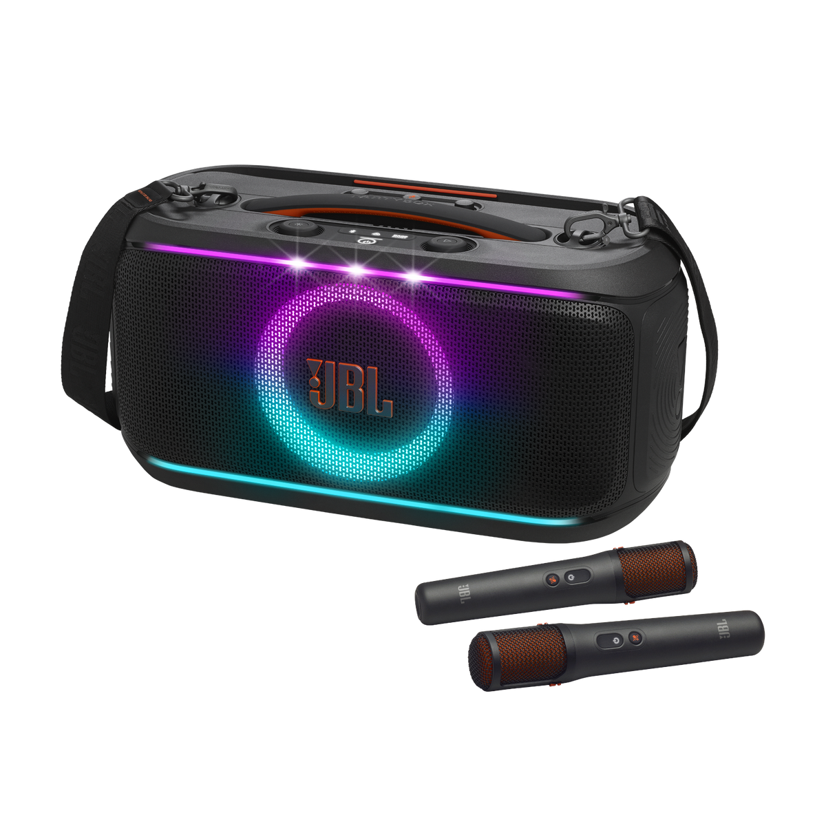 JBL PartyBox On-The-Go 2 Plus Portable Party Speaker with 2 AI Wireless Mics