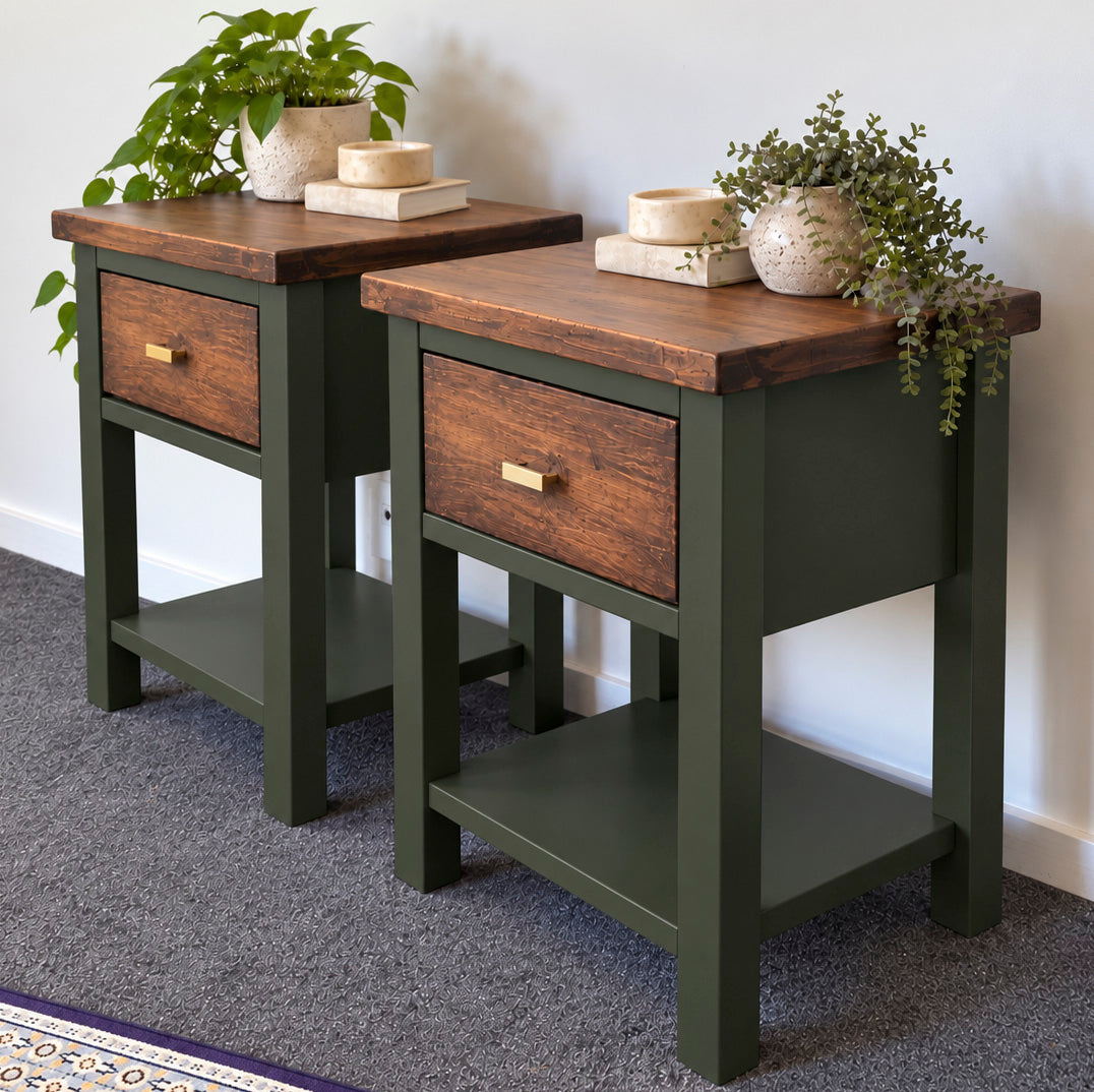 Bespoke Solid Wood Bedside Table Pair (Dark Green) - El's Collection