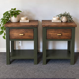 Bespoke Solid Wood Bedside Table Pair (Dark Green) - El's Collection