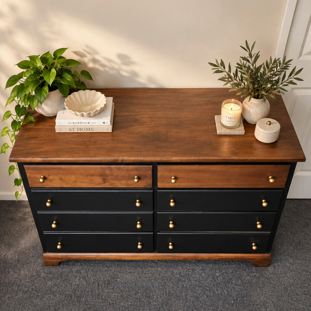Bespoke Custom Black & Stained Solid Wood Lowboy - El's Collection