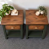 Bespoke Solid Wood Bedside Table Pair (Dark Green) - El's Collection