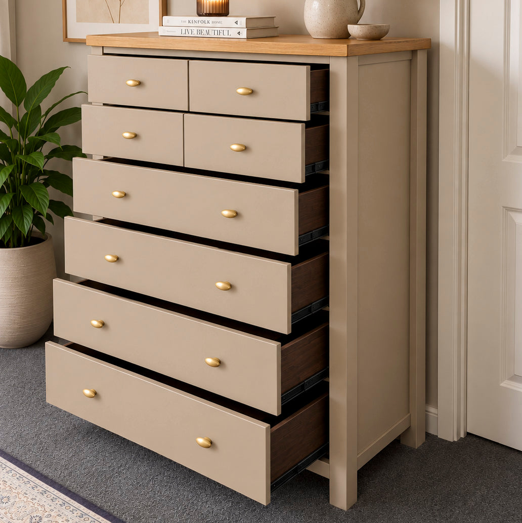 Bespoke Extra Large Solid Hardwood Tallboy (Taupe) - El's Collection