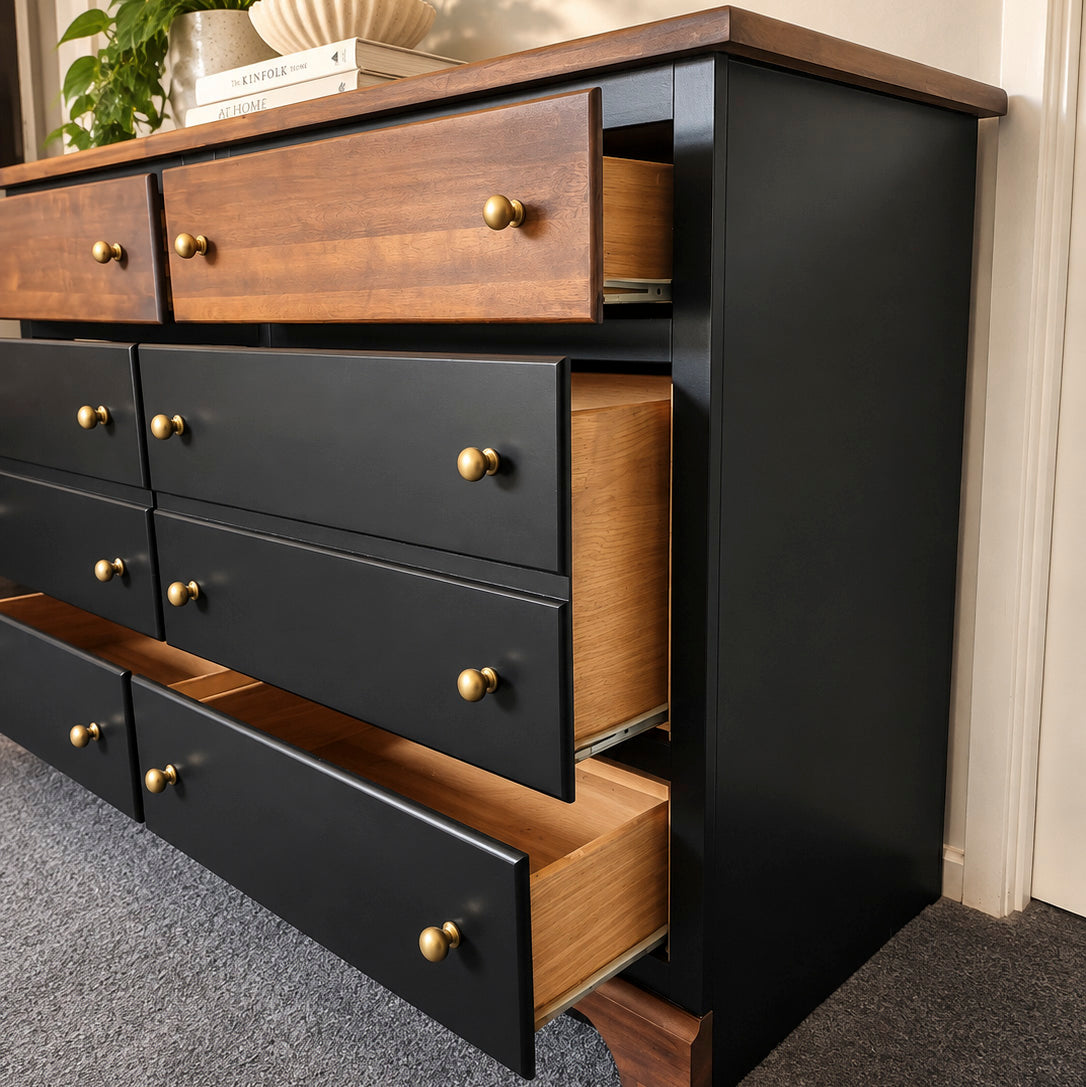 Bespoke Custom Black & Stained Solid Wood Lowboy - El's Collection