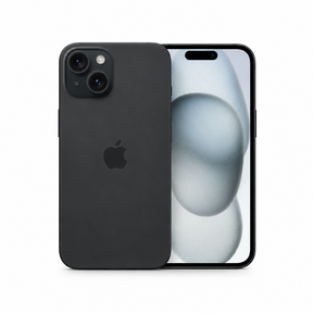 Black Apple iPhone 15, 128GB, shown on a white background