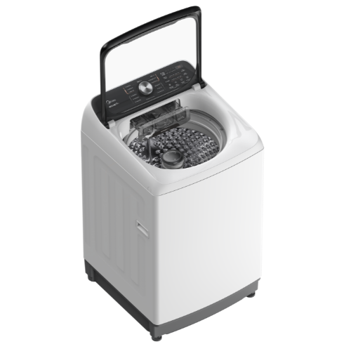 White top-loading washing machine on a white background