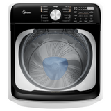 Midea washing machine with open door on a white background