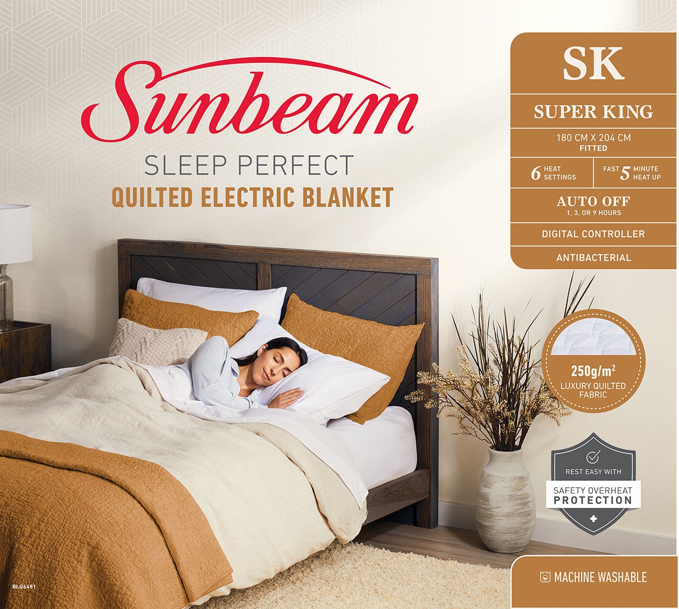 Sunbeam Sleep Perfect Quilted Electric Blanket Super King