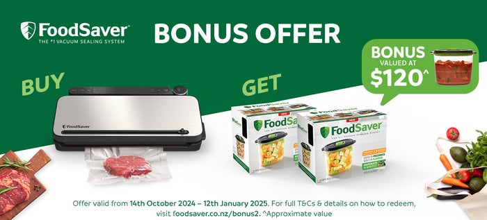 Get 2x FoodSaver VS0662 Preserve & Marinate 8 Cup Containers when you buy the FoodSaver VS3198*